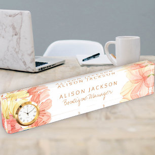 Cream ivory peach summer flowers boutique manager nameplate