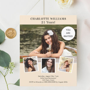 Cream ivory photo collage birthday invitation