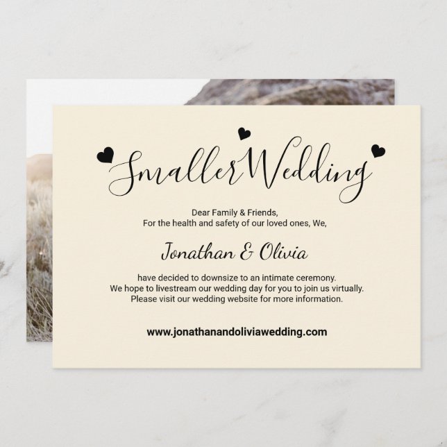 Cream Ivory Smaller Wedding Photo Downsize Wedding Announcement (Front/Back)