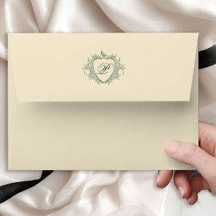 Cream ivory vintage crest monogram wedding envelope