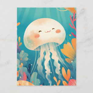 Cream Jellyfish in Teal Tropical Coral Reef Ocean Postcard