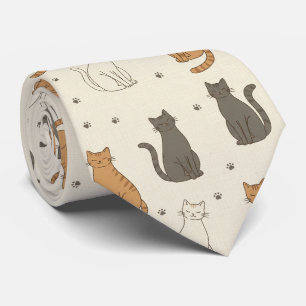 Cream Kitty & Paw Print Tie