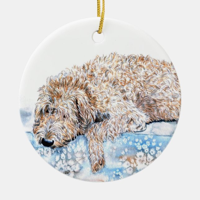Cream Labradoodle Ceramic Tree Decoration (Front)