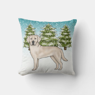 Cream Labrador Retriever Blue Winter Christmas Cushion