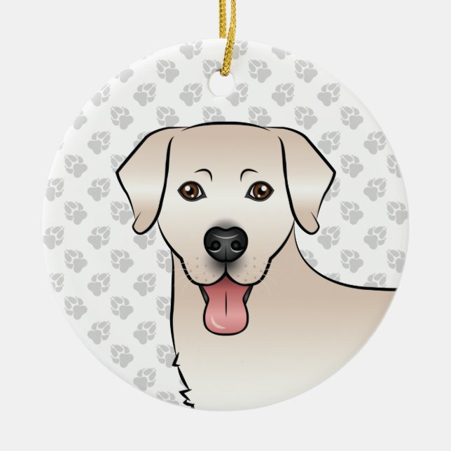 Cream Labrador Retriever Cartoon Dog Head & Text Ceramic Ornament (Front)