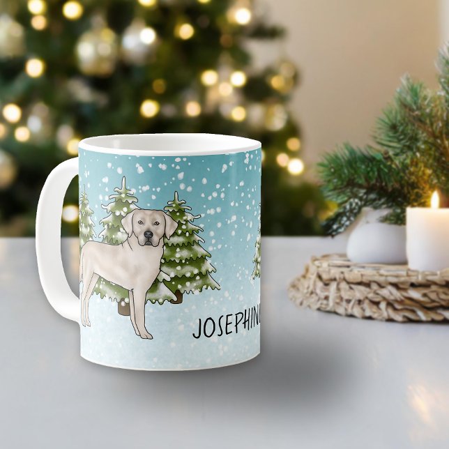 Cream Labrador Retriever Dog Christmas Custom Name Coffee Mug (Creator Uploaded)