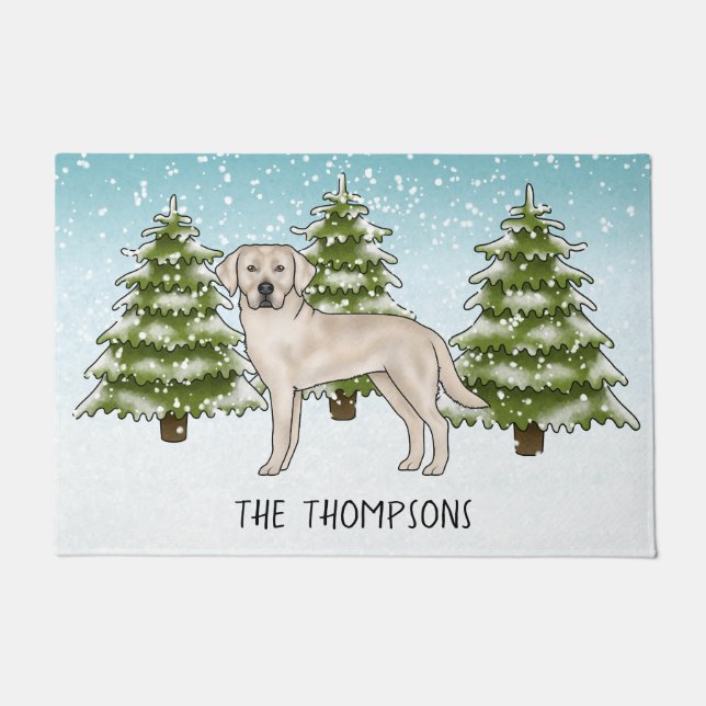 Cream Labrador Retriever Dog Custom Blue Christmas Doormat (Front)