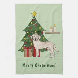 Cream Labrador Retriever Dog With Christmas Tree Tea Towel