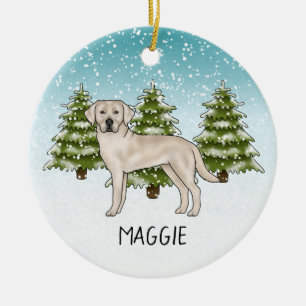 Cream Labrador Retriever Lab Custom Name Christmas Ceramic Ornament