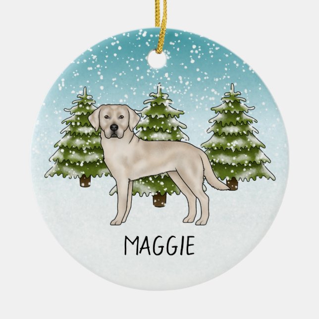 Cream Labrador Retriever Lab Custom Name Christmas Ceramic Ornament (Front)