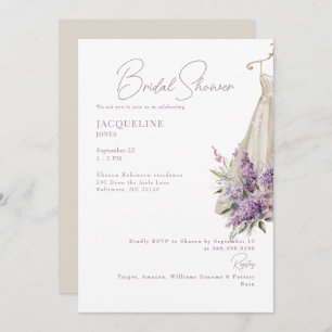 Cream & Lavender Wedding Dress Bridal Shower Invitation