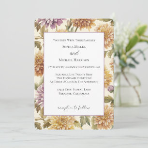 Cream Lavender Yellow Flowers Wedding Invitation