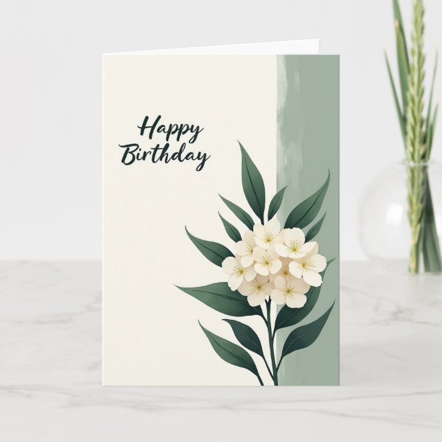 Cream Leaf Birthday Card (Front)