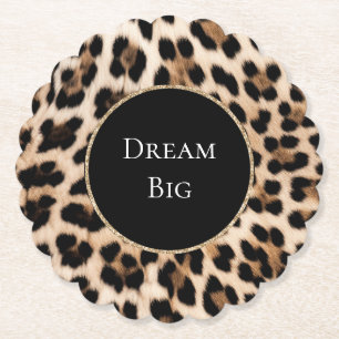 Cream Leopard Animal Birthday Paper Coaster