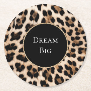 Cream Leopard Animal Birthday Round Paper Coaster