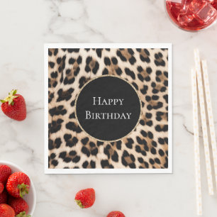 Cream Leopard Animal Gold Glitter Birthday Napkin