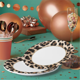 Cream Leopard Animal Gold Glitter Birthday Paper Plate