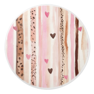 Cream Leopard Animal Print Pink Hearts   Ceramic Knob