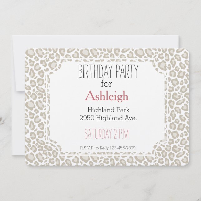 Cream Leopard Print birthday Invitation (Front)