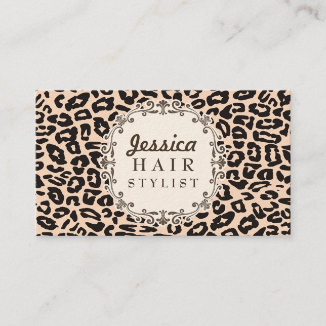 Cream Leopard Print Hair Stylist Appointment Cards (Front)