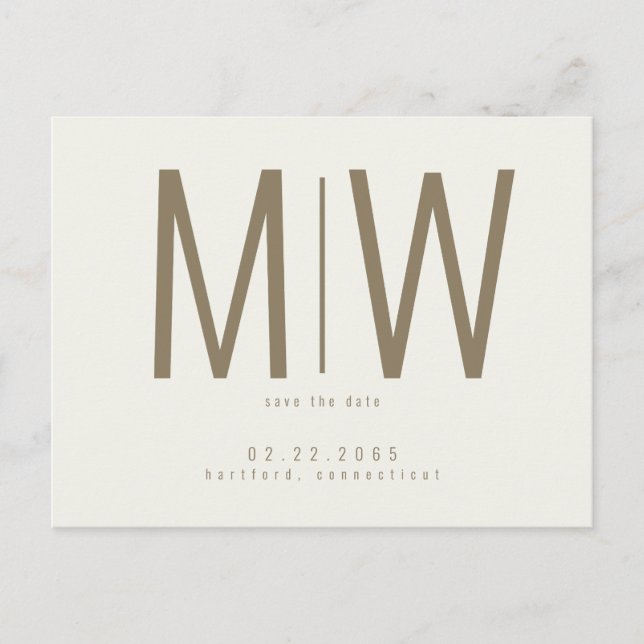 Cream Lg. Monogram Wedding Save the Date  Postcard (Front)