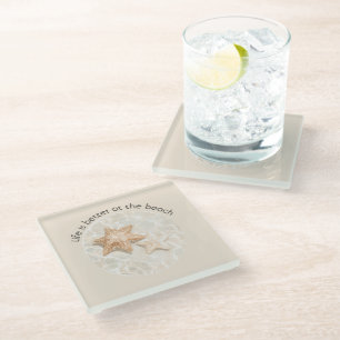 Cream Life is Better at the Beach Starfish Glass Coaster