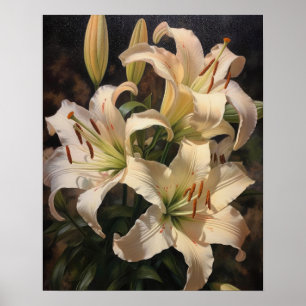 Cream Lily Flowers Art Print Poster