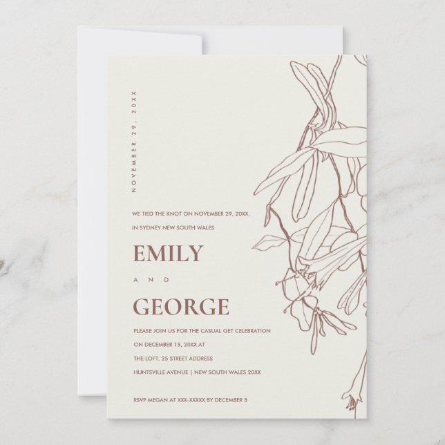 CREAM LINE DRAWING FLORAL WE TIED THE KNOT INVITE (Front)