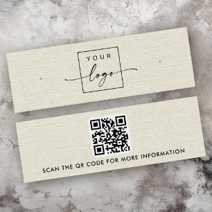 Cream linen look logo QR stud earring display card