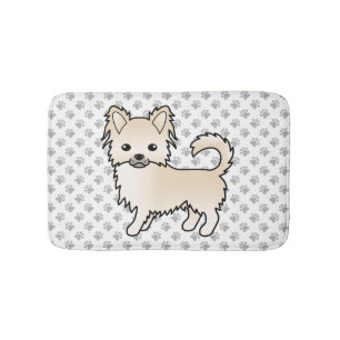 Cream Long Coat Chihuahua Cartoon Dog & Paws Bath Mat