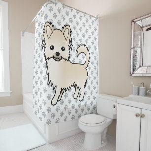 Cream Long Coat Chihuahua Cartoon Dog & Paws Shower Curtain
