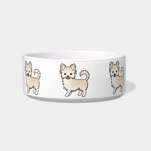 Cream Long Coat Chihuahua Cute Cartoon Dogs Bowl