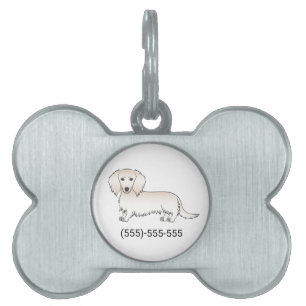 Cream Long Hair Dachshund Cartoon Dog & Number Pet ID Tag