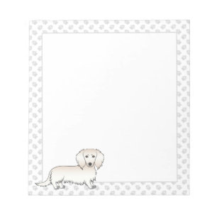 Cream Long Hair Dachshund Cartoon Dog & Paws Notepad
