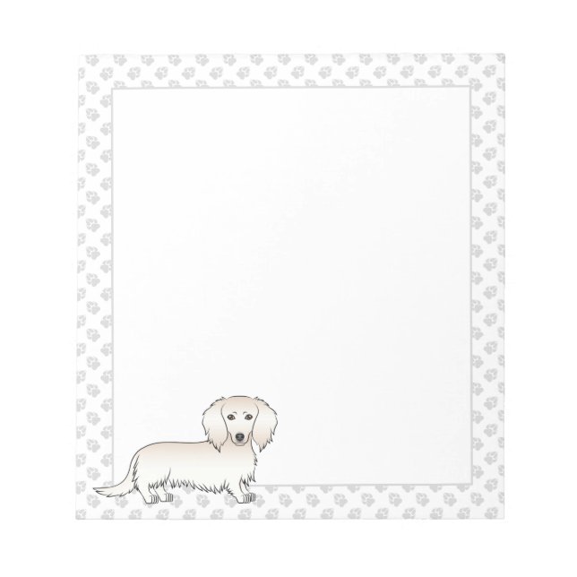 Cream Long Hair Dachshund Cartoon Dog & Paws Notepad (Front)