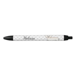 Cream Long Hair Dachshund Cute Cartoon Dog & Name Black Ink Pen