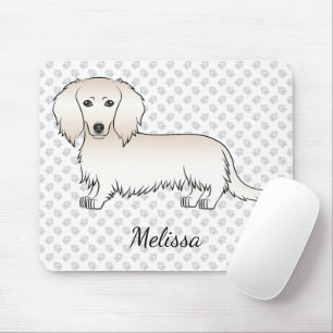 Cream Long Hair Dachshund Cute Cartoon Dog & Name Mouse Pad