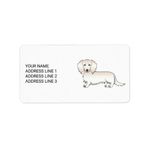 Cream Long Hair Dachshund Cute Cartoon Dog & Text Label