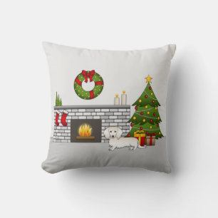 Cream Long Hair Dachshund Cute Dog Christmas Room Cushion