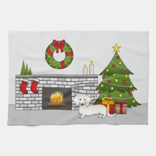 Cream Long Hair Dachshund Cute Dog Christmas Room Tea Towel