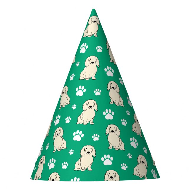 Cream Long-haired Dachshund Party Hat (Front)