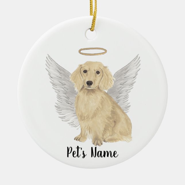 Cream Long Haired Dachshund Sympathy Memorial Ceramic Ornament (Front)