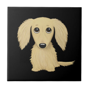 Cream Longhaired Dachshund Puppy Ceramic Tile