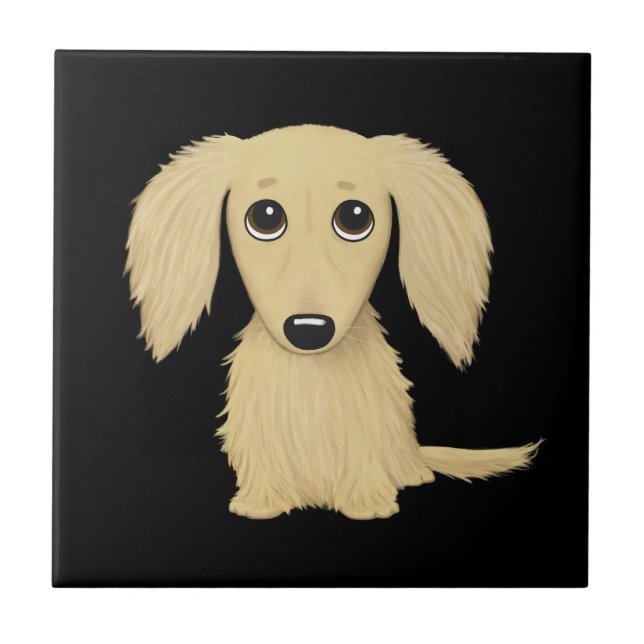 Cream Longhaired Dachshund Puppy Ceramic Tile (Front)