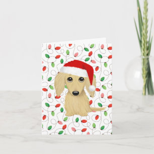 Cream Longhaired Dachshund Santa Dog Christmas Holiday Card
