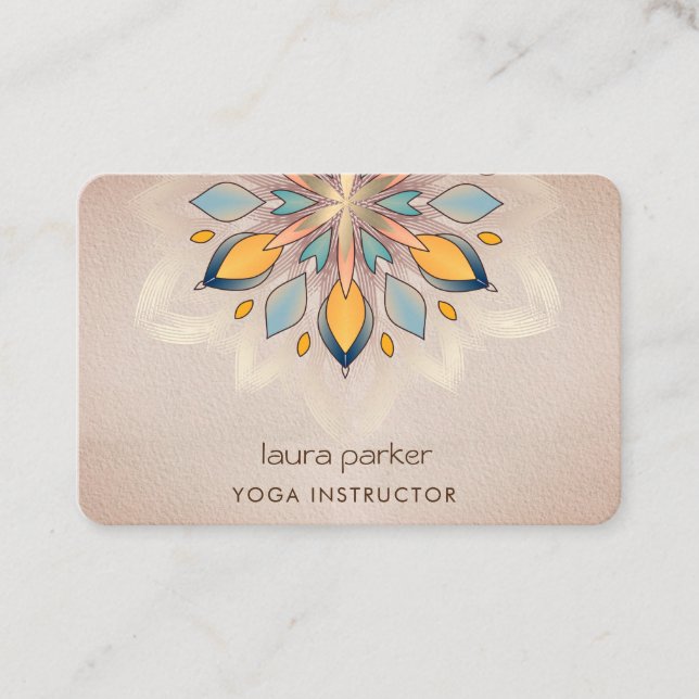 Cream Mandala Holistic Lotus Floral Zen Yoga   Business Card (Front)