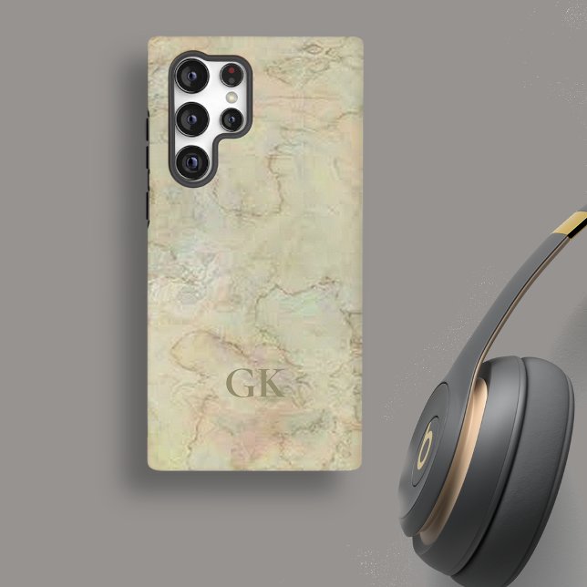 Cream Marble Monogram Samsung Galaxy S22 Ultra Case (Creator Uploaded)