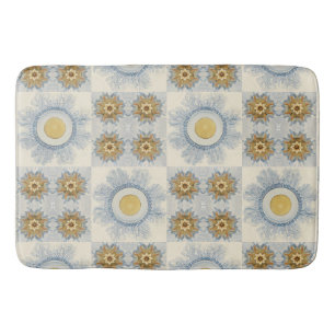 Cream Marine Botanical Chequered Pattern Bath Mat