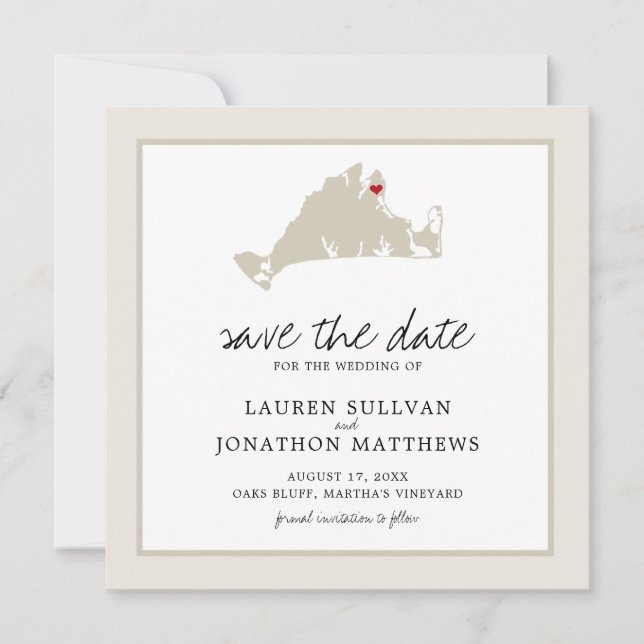 Cream Martha's Vineyard Map Save the Date (Front)