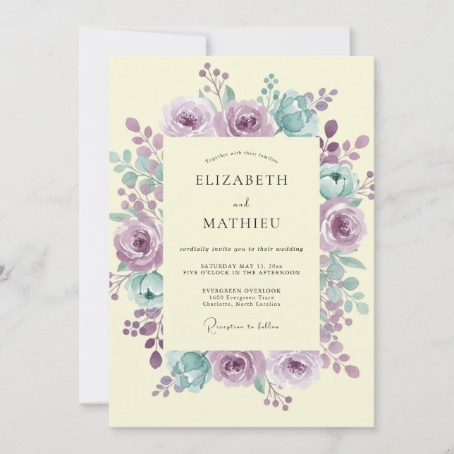 Cream Mauve Bloom Wedding Invitation (Front)